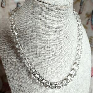 MONET Faceted Vintage Clear Crystal Rondelles Silver Tone Bridal Formal Necklace